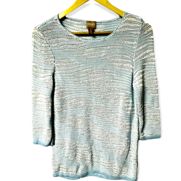 Chicos pretty lightweight loose knit textured two tone pullover sweater - Picture 1 of 5